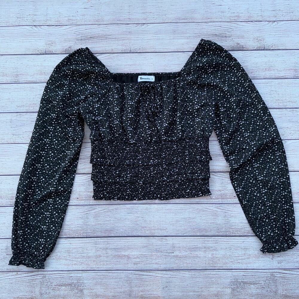 Vernacular Box Neckline Floral Long Sleeve Top